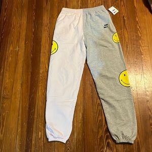 Pink and grey smiley face joggers